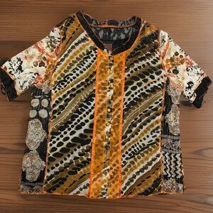 VTG Alain Weiz Couture Retro Silk n Lace Top w/cami Sz 18 Abstract Art Whimsy